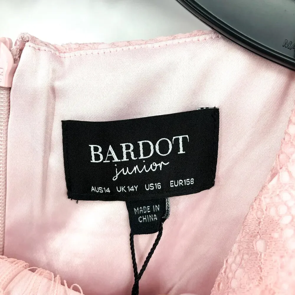 BARDOT JUNIOR Girl Gertrude Lace Dress Size 16 Pink Potpourri Long Sleeve NWT